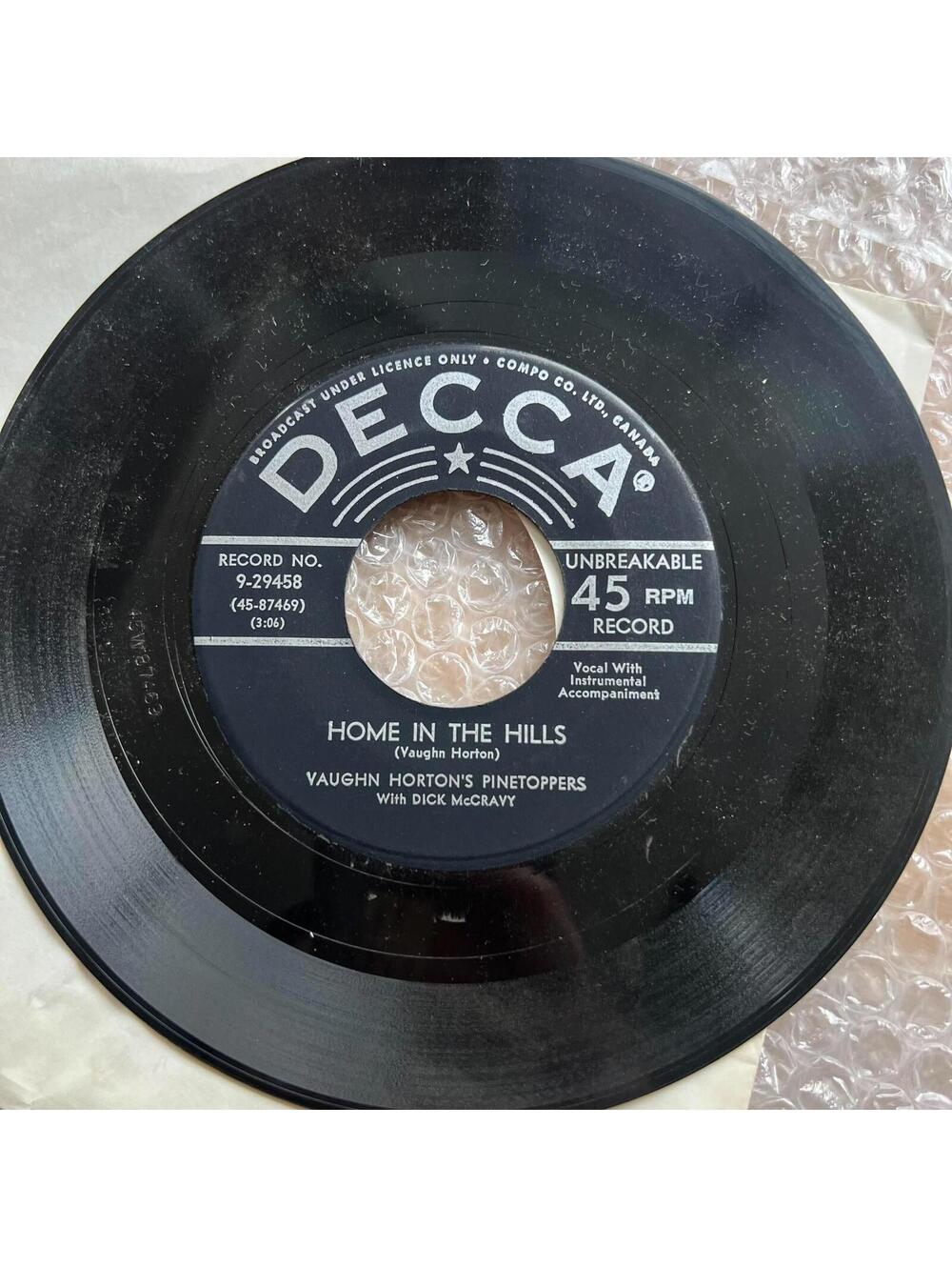 Vaughn Horton's Pinetoppers - Home In The Hills 45rpm 7' Vinyl Record R86